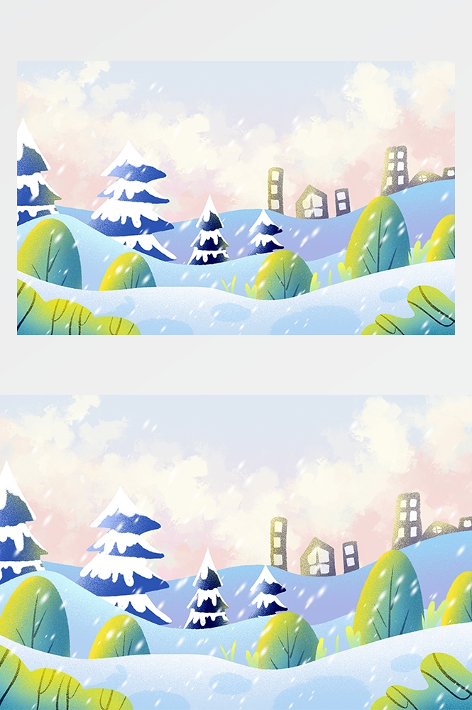 冬天雪景风景场景插画大雪小雪横版冬季素材10