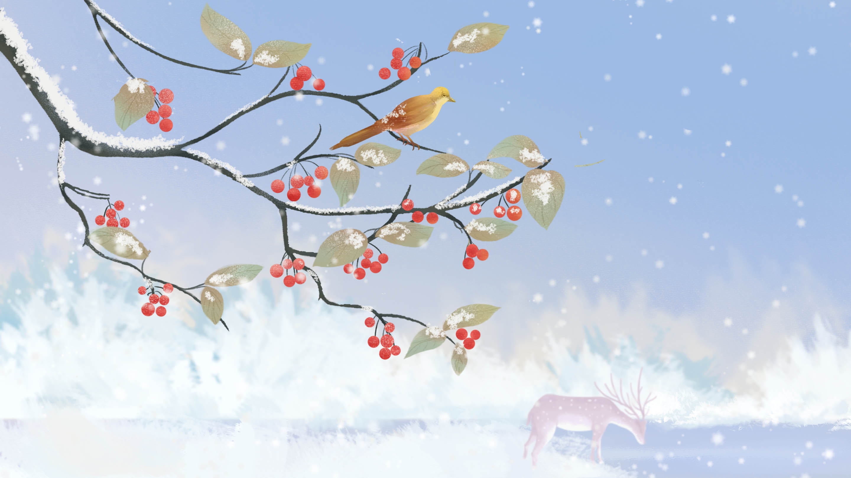 冬天雪景风景场景插画大雪小雪横版冬季素材12
