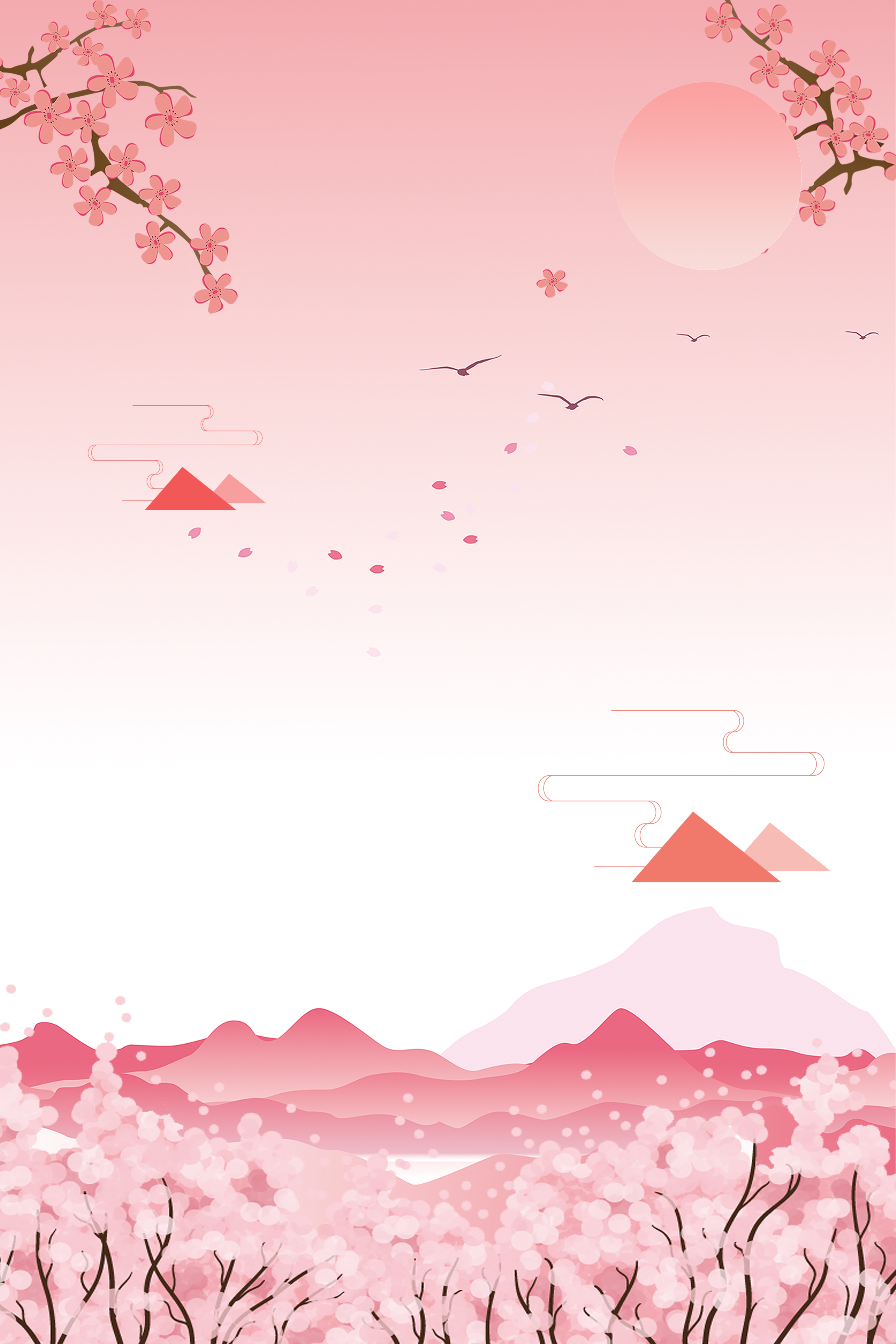 竖版唯美樱花桃花插画素材13