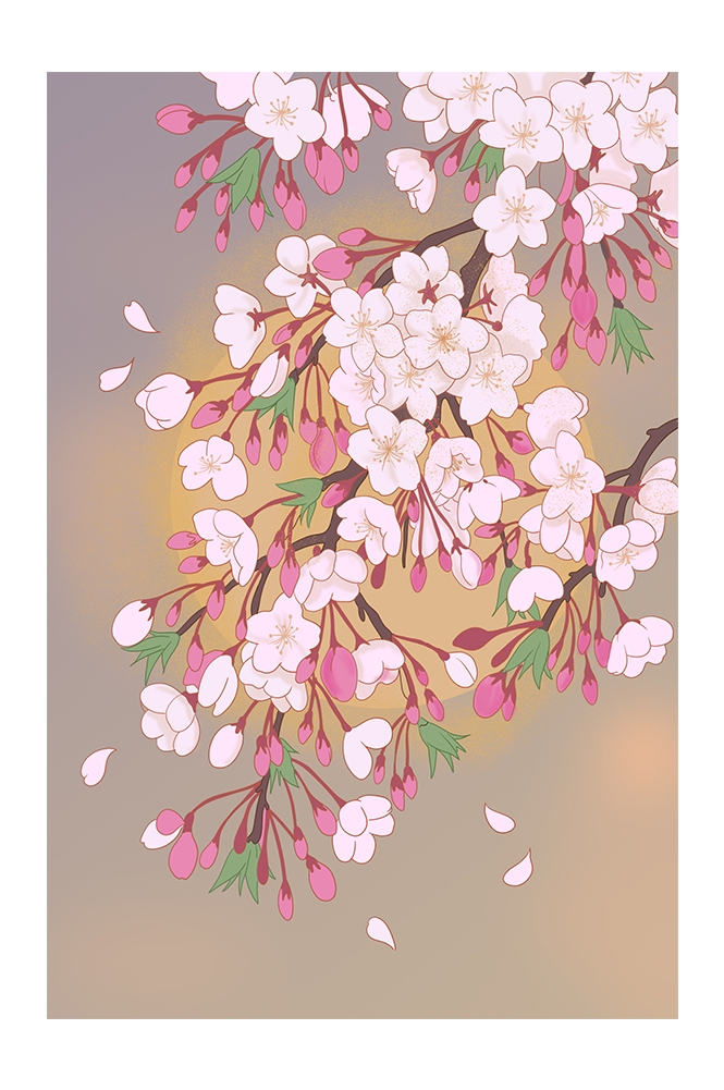 竖版唯美樱花桃花插画素材30