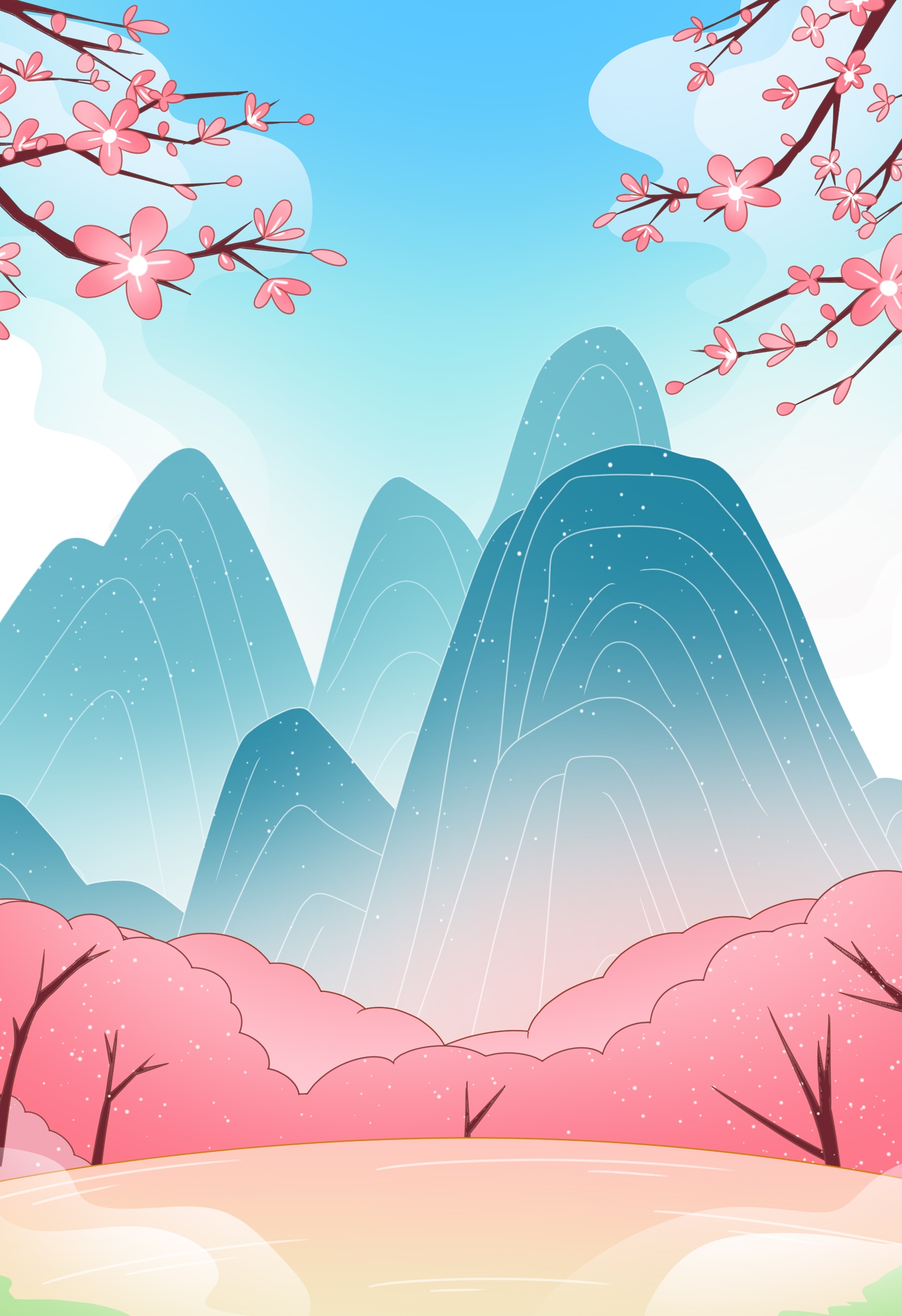 竖版唯美樱花桃花插画素材36