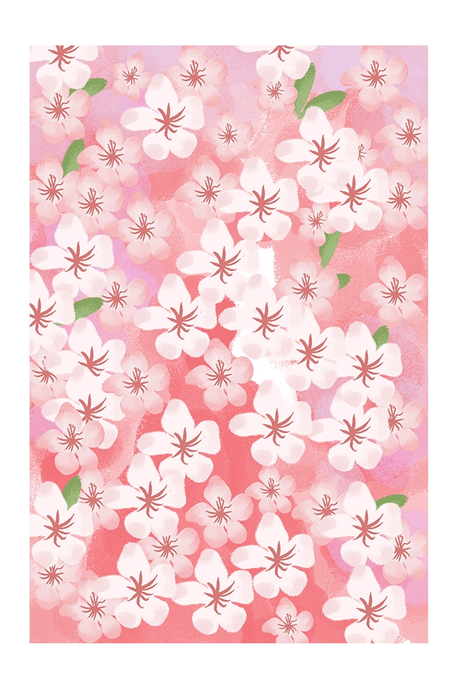 竖版唯美樱花桃花插画素材32