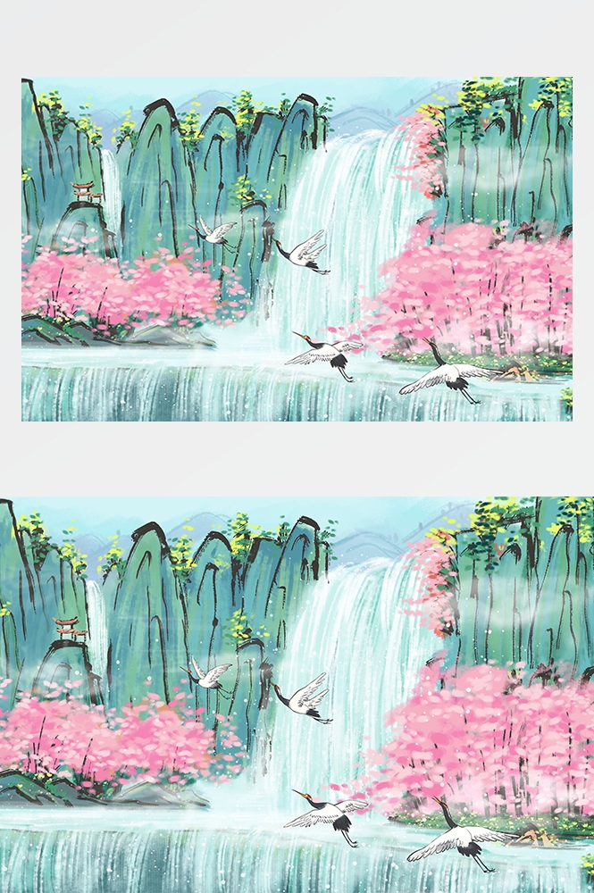 横版唯美樱花桃花插画素材4