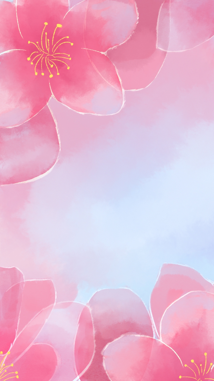 竖版唯美樱花桃花插画素材29