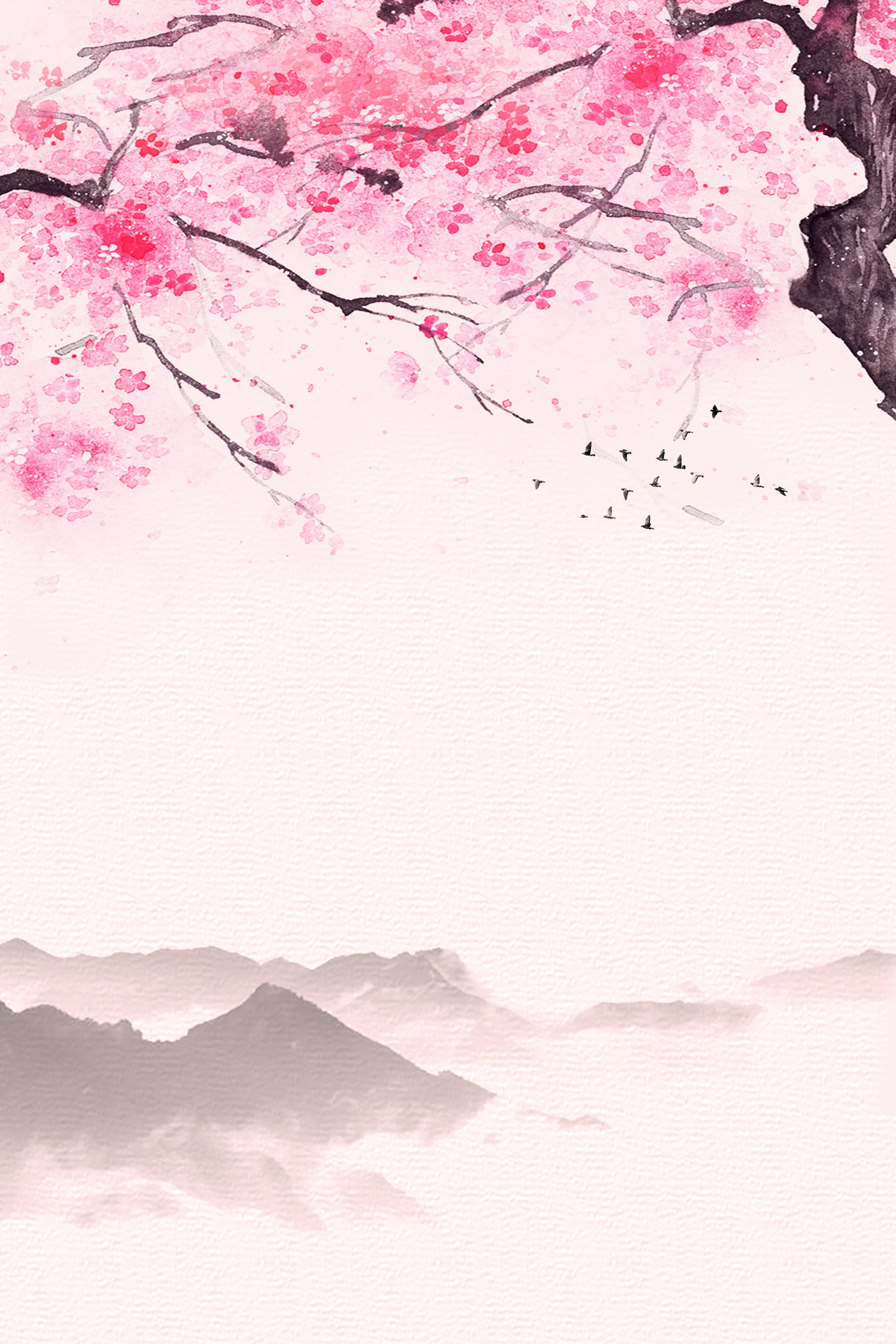 竖版唯美樱花桃花插画素材20
