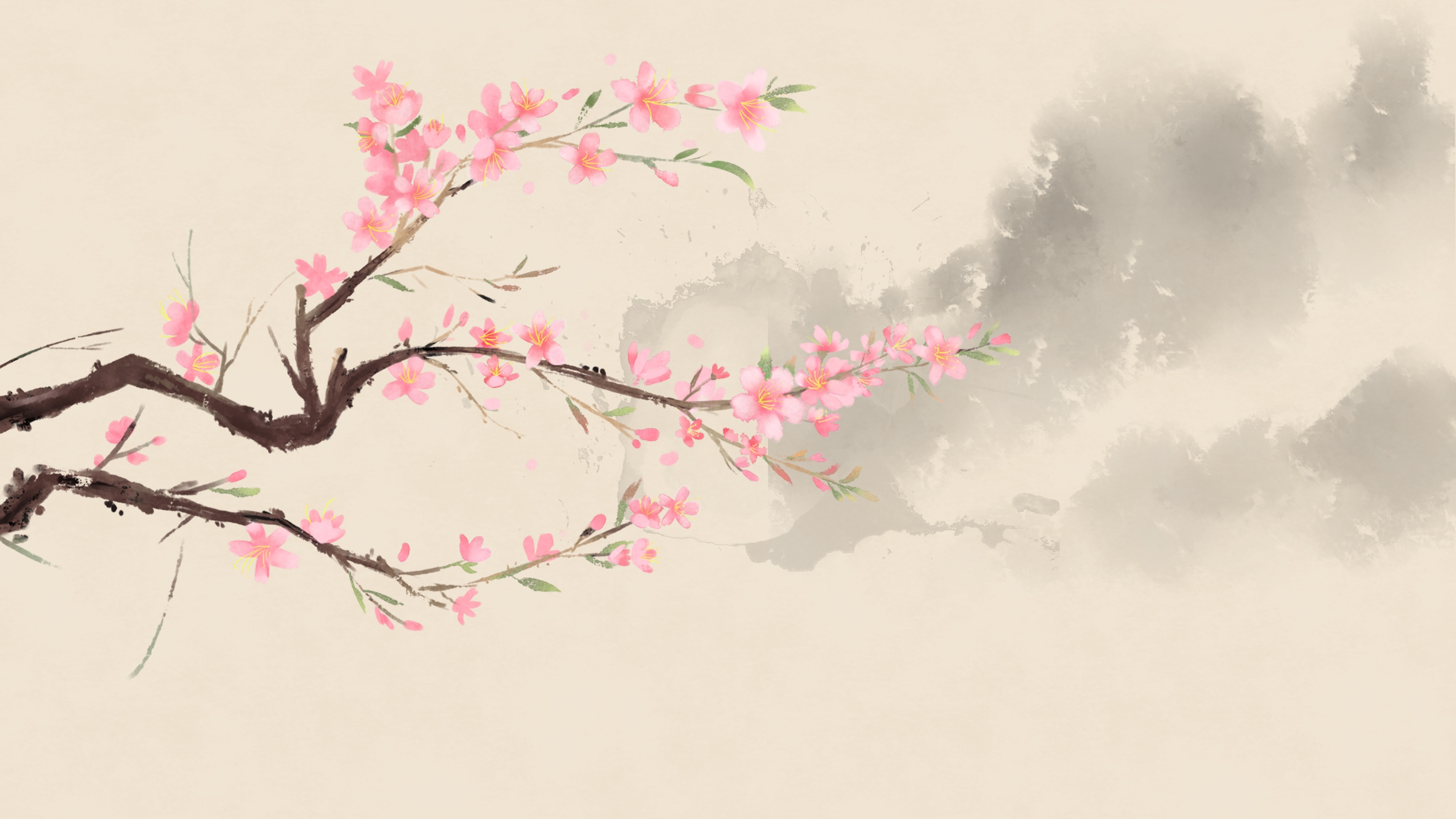 横版唯美樱花桃花插画素材5