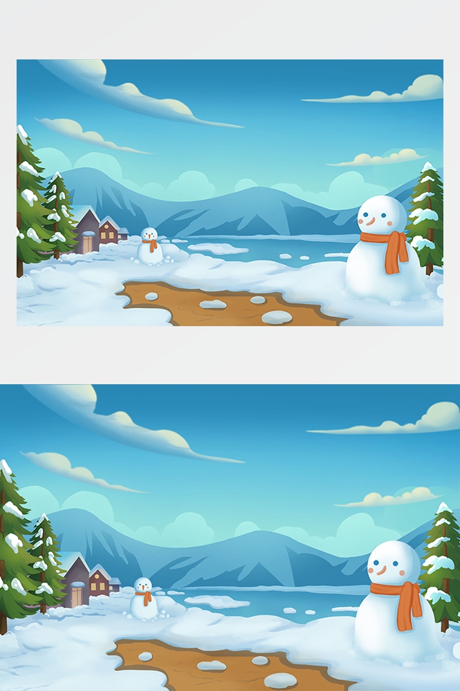 冬天雪景风景场景插画大雪小雪横版冬季素材3