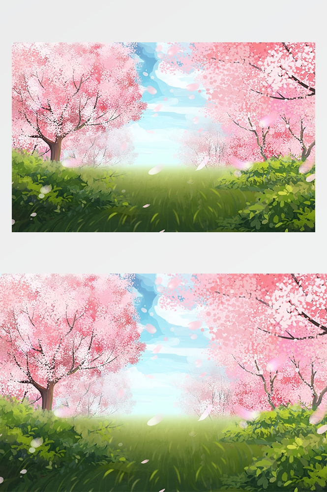 横版唯美樱花桃花插画素材20