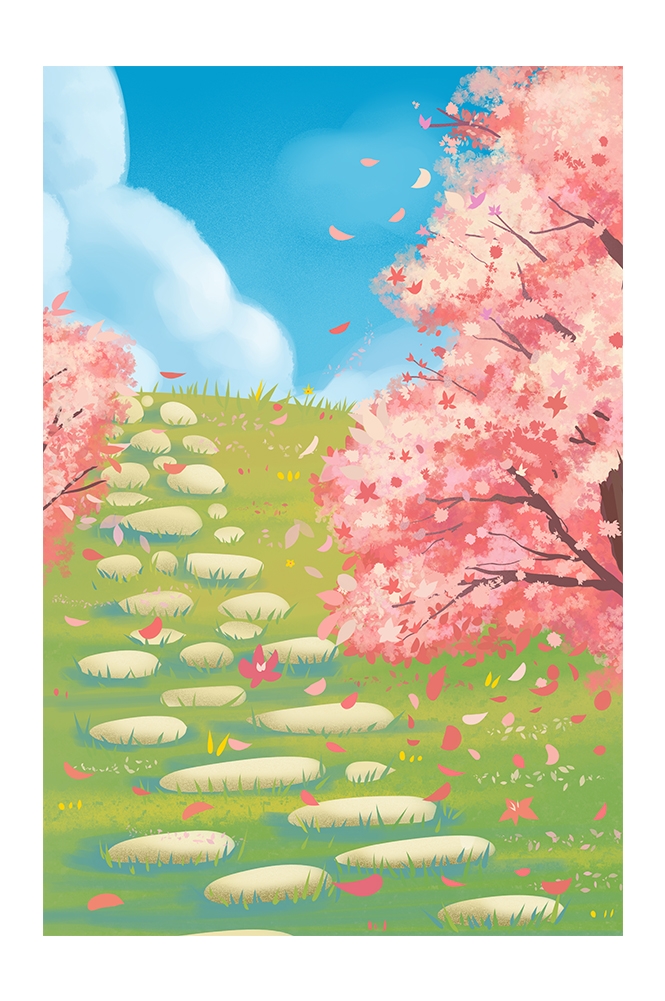 竖版唯美樱花桃花插画素材11