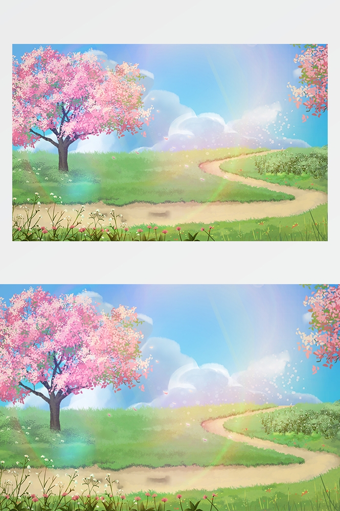 横版唯美樱花桃花插画素材1