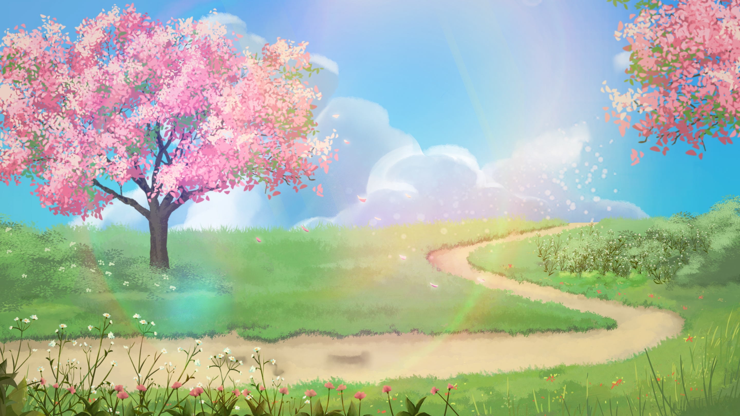 横版唯美樱花桃花插画素材1