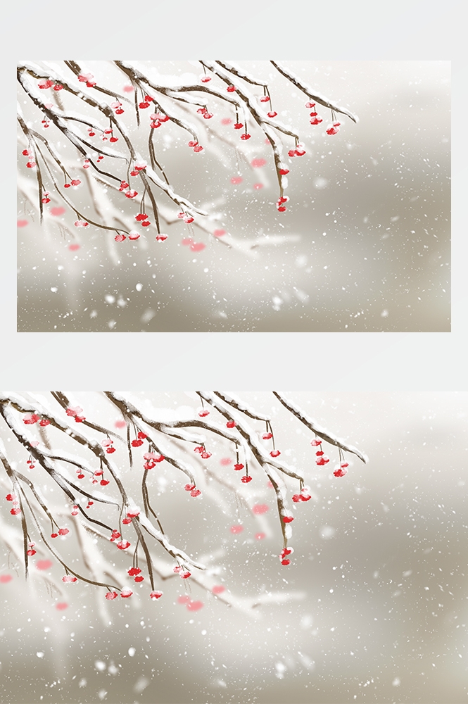 冬天雪景风景场景插画大雪小雪横版冬季素材32
