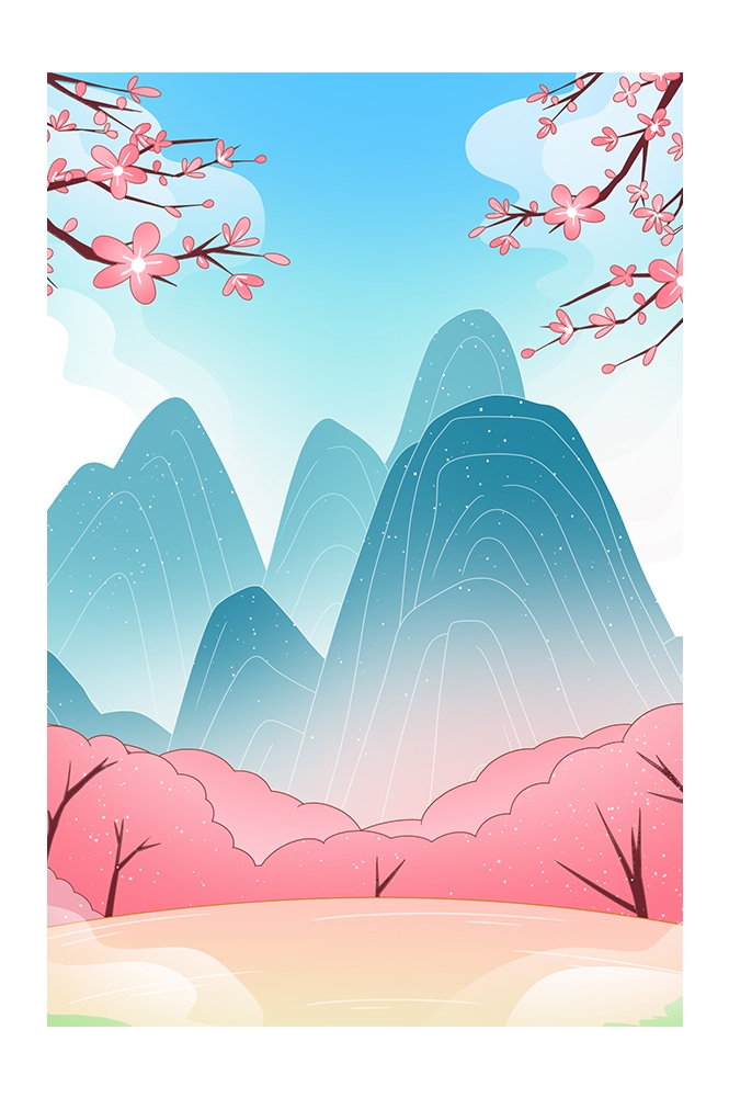 竖版唯美樱花桃花插画素材36