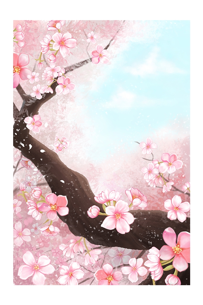 竖版唯美樱花桃花插画素材10