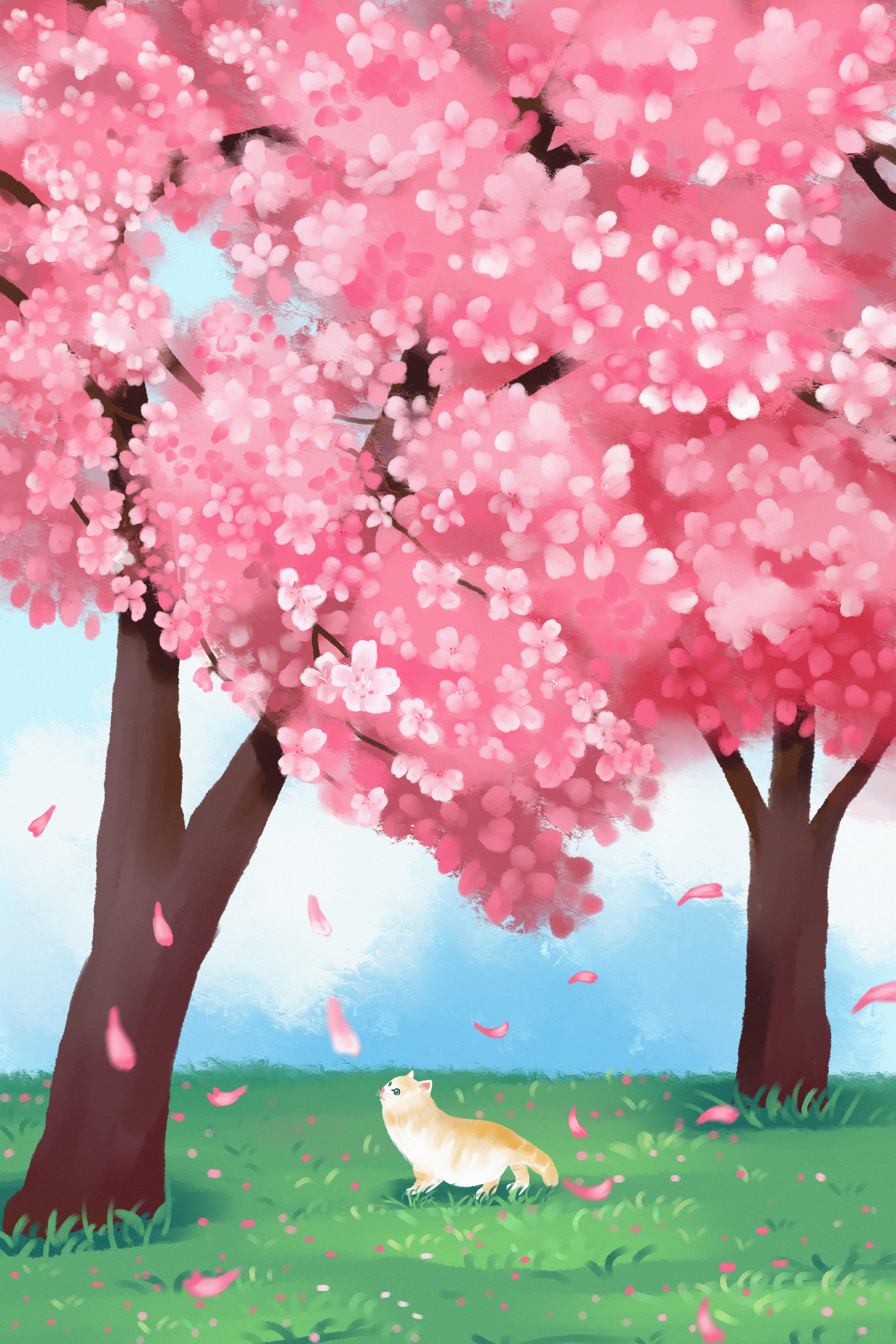 竖版唯美樱花桃花插画素材28