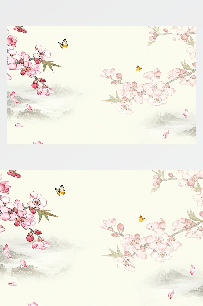 横版唯美樱花桃花插画素材6