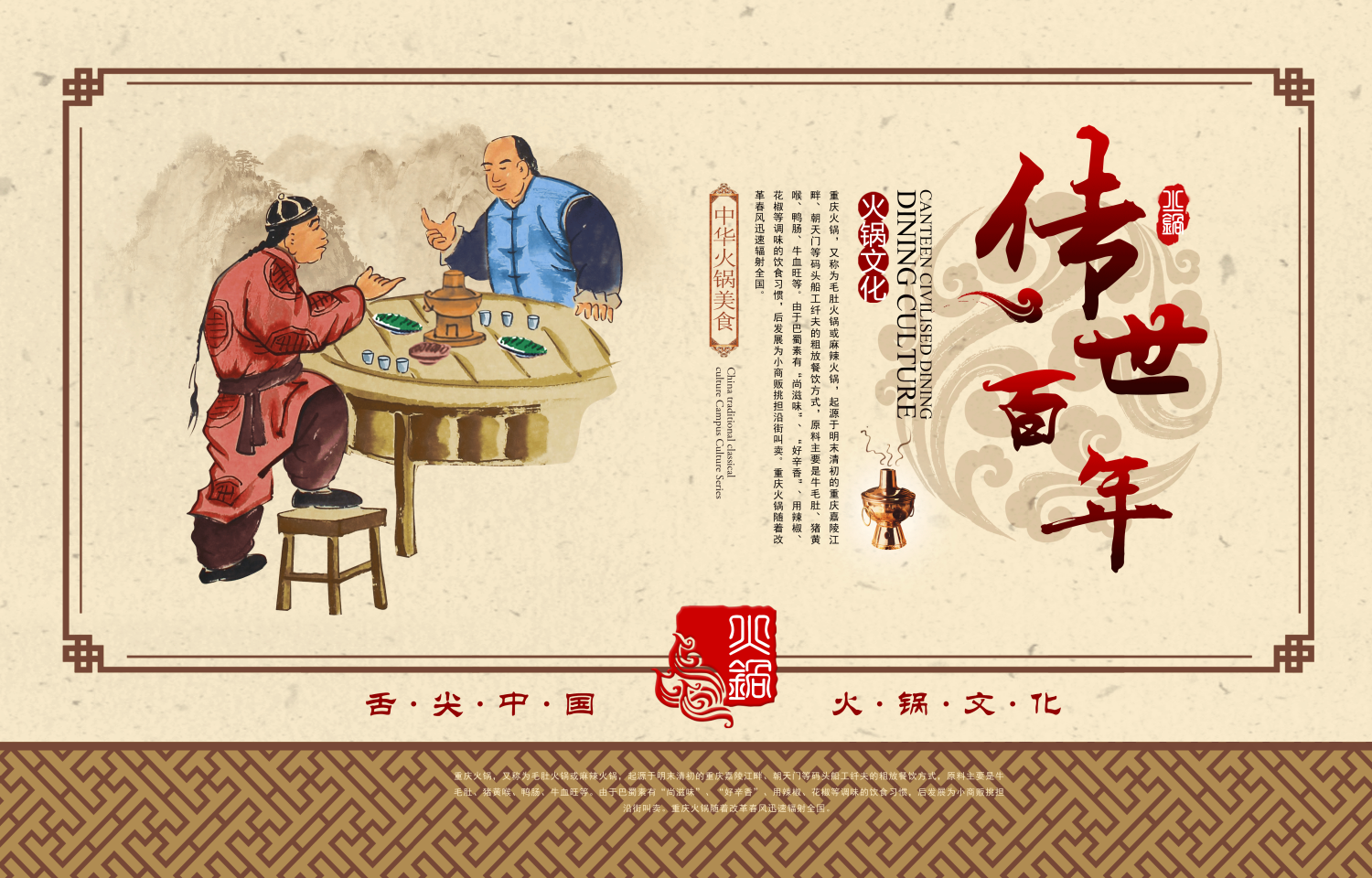 饭店复古老北京铜火锅壁画背景文化墙绘素材模板15