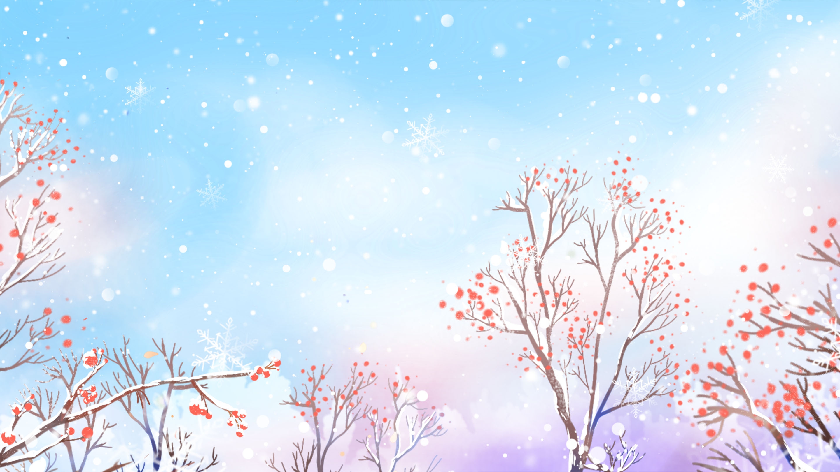冬天雪景风景场景插画大雪小雪横版冬季素材30