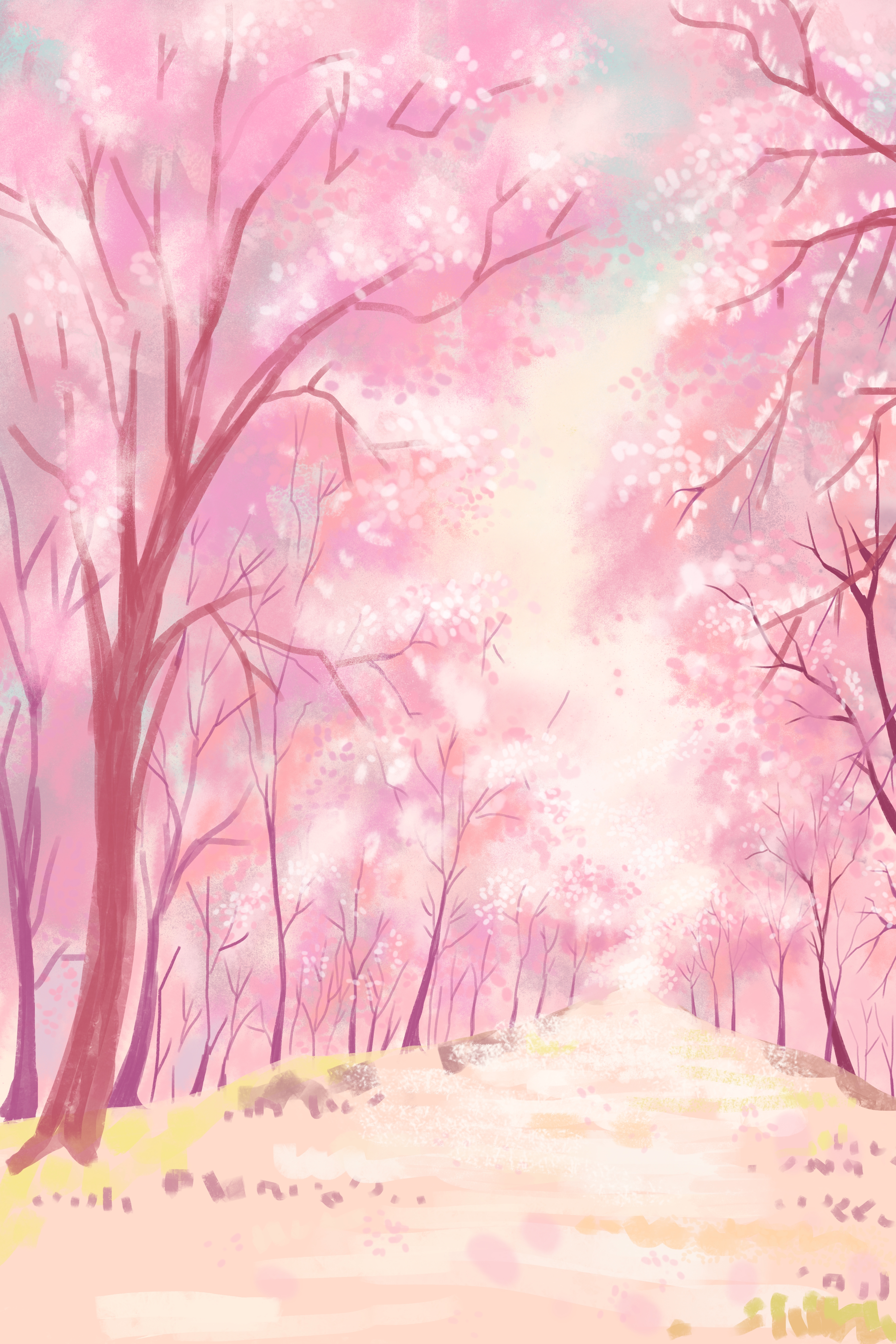 竖版唯美樱花桃花插画素材23