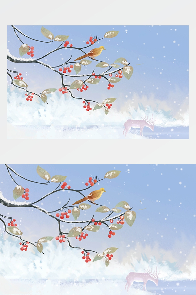 冬天雪景风景场景插画大雪小雪横版冬季素材12