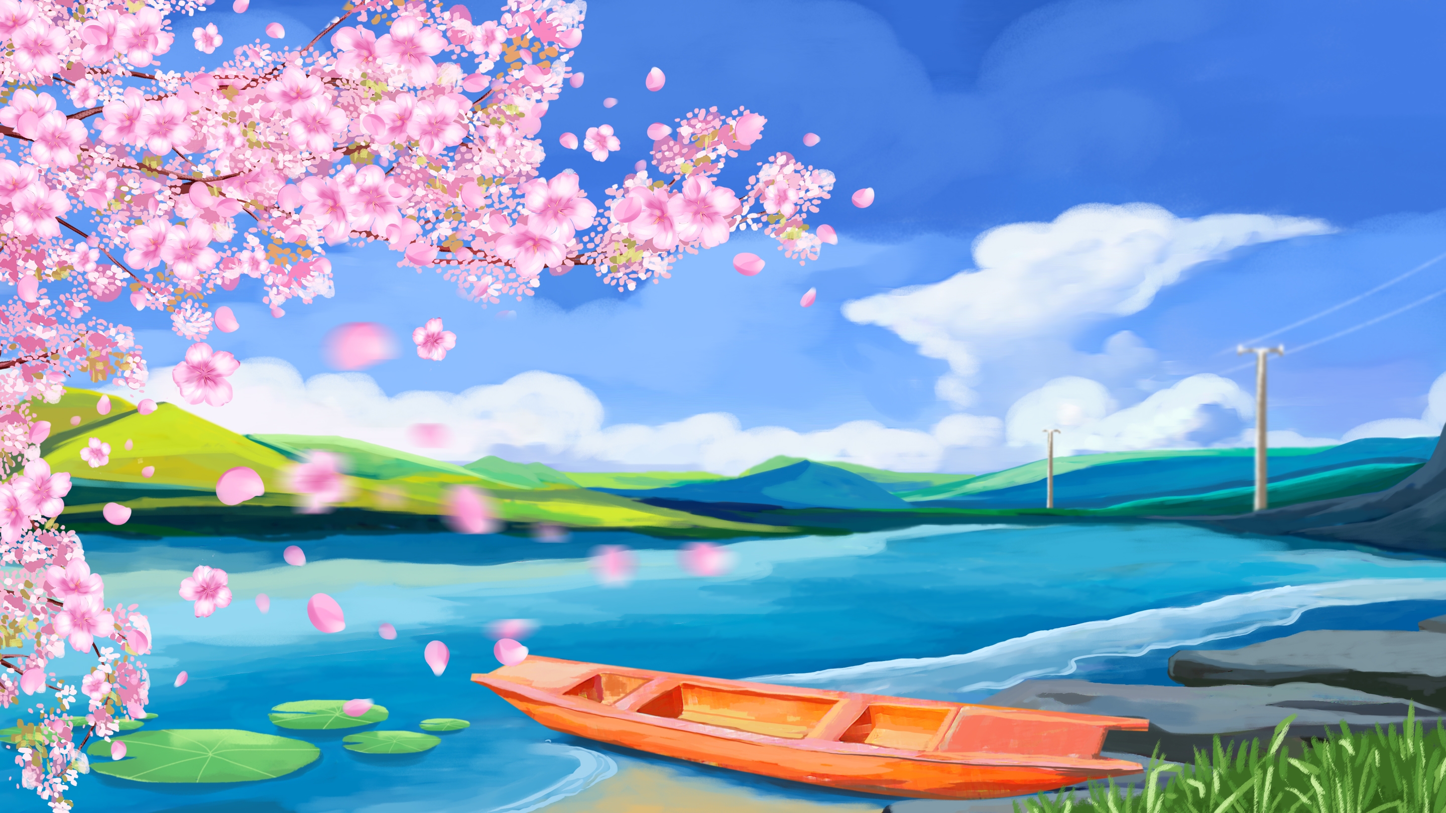 横版唯美樱花桃花插画素材22