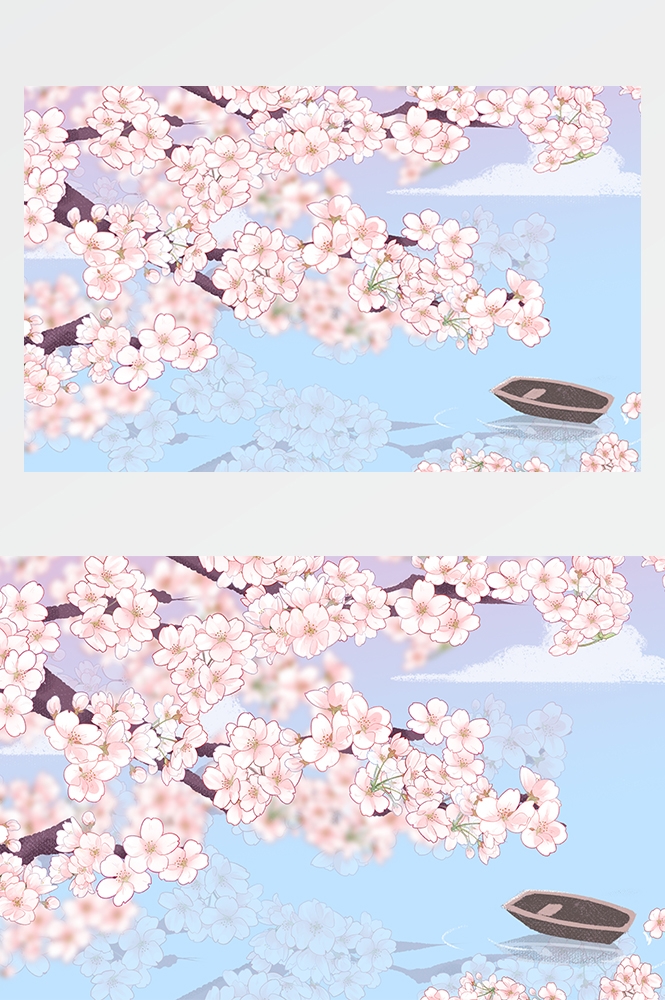 横版唯美樱花桃花插画素材9