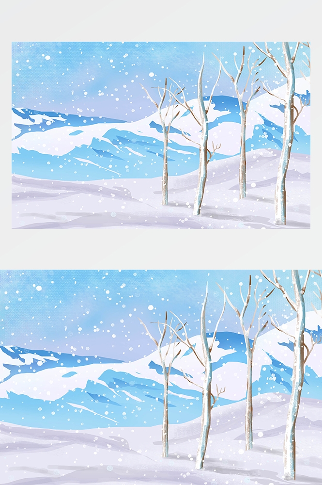 冬天雪景风景场景插画大雪小雪横版冬季素材16