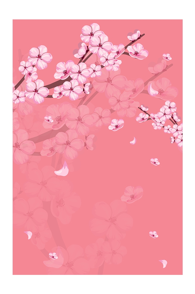 竖版唯美樱花桃花插画素材14