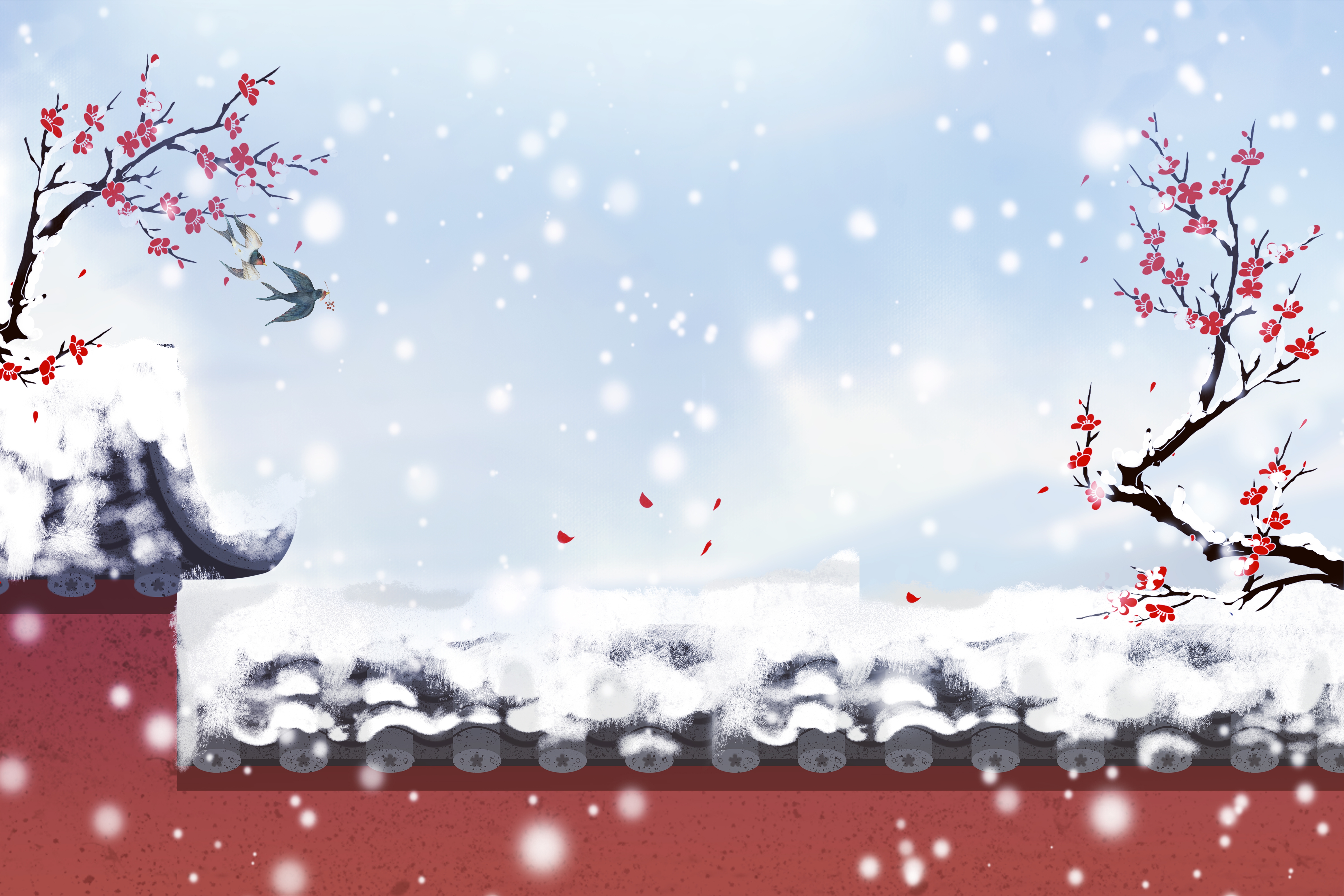 冬天雪景风景场景插画大雪小雪横版冬季素材31