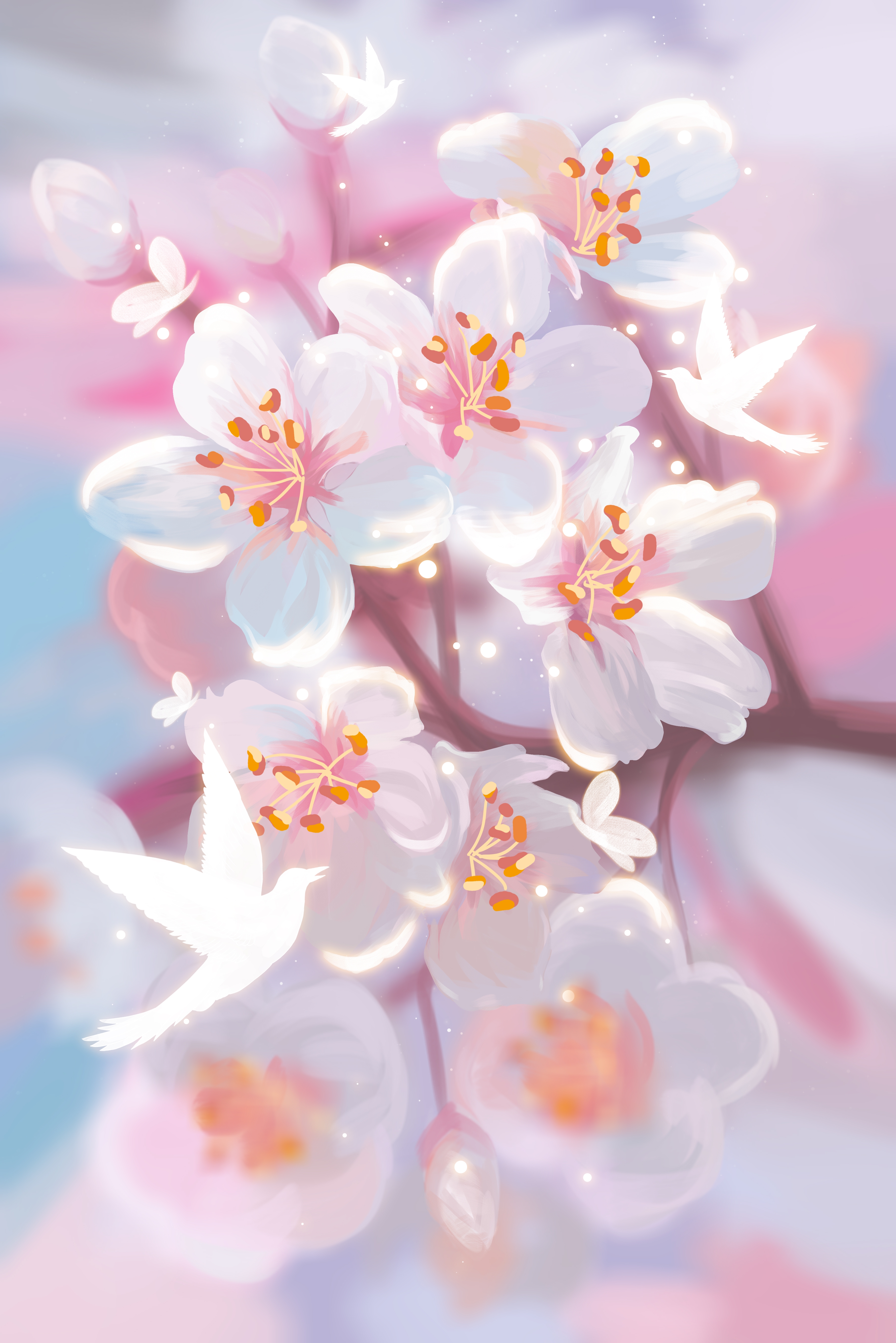 竖版唯美樱花桃花插画素材1