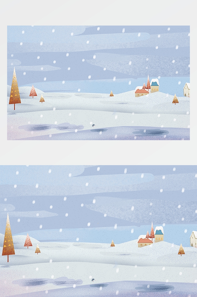 冬天雪景风景场景插画大雪小雪横版冬季素材29