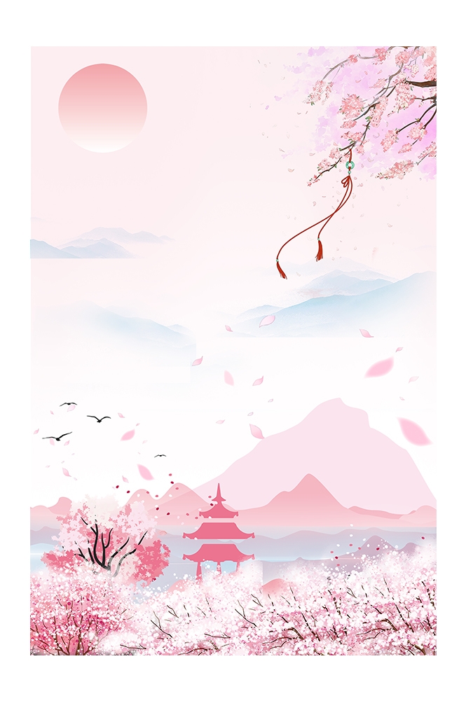 竖版唯美樱花桃花插画素材12