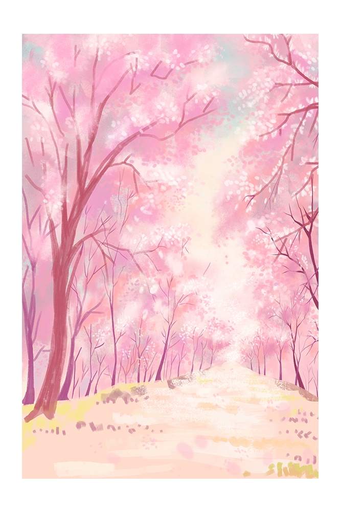 竖版唯美樱花桃花插画素材23
