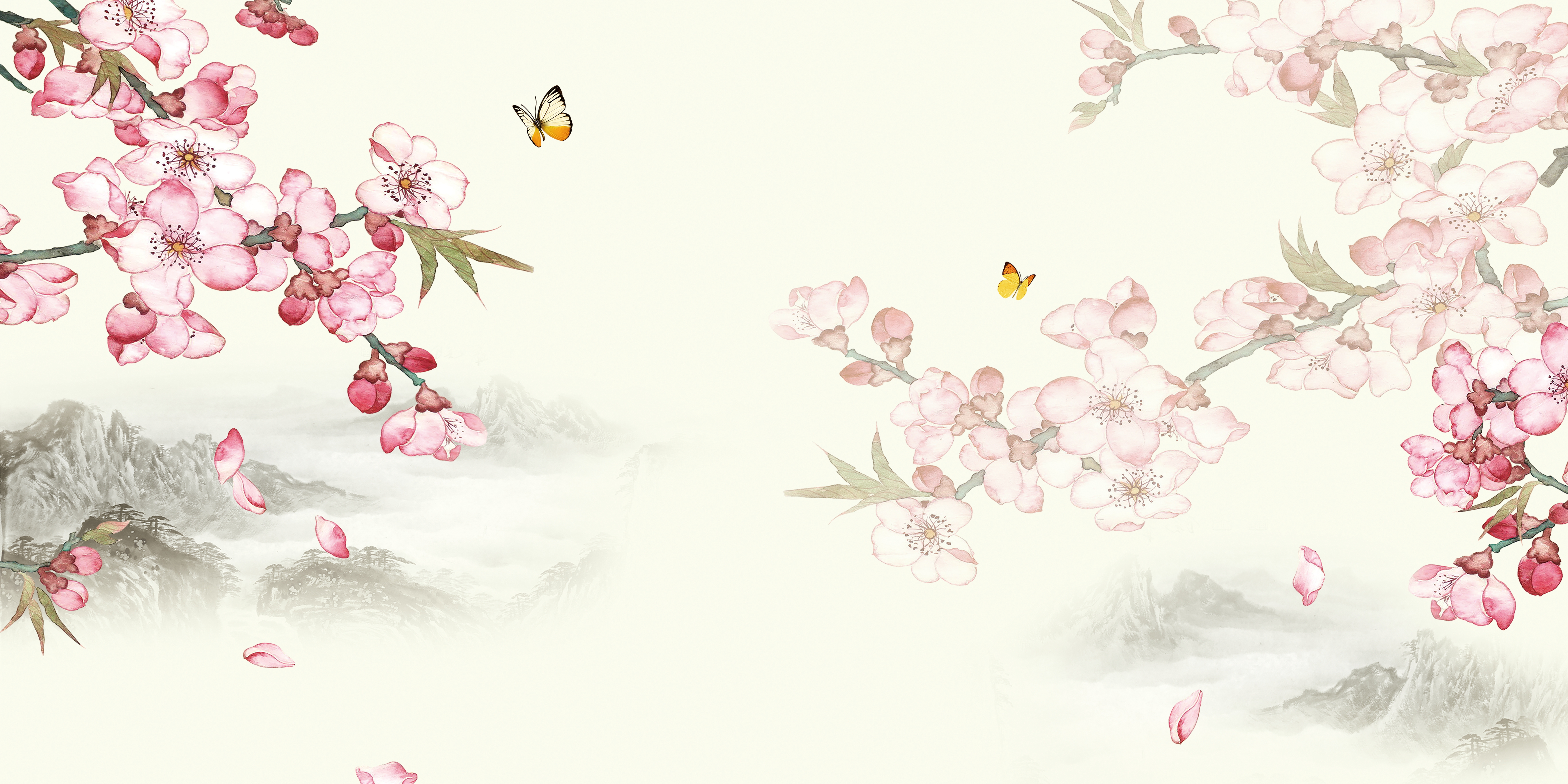 横版唯美樱花桃花插画素材6
