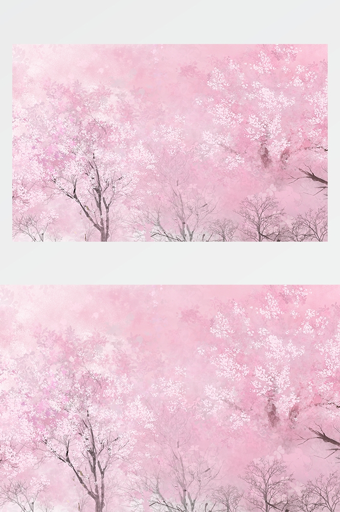 横版唯美樱花桃花插画素材8