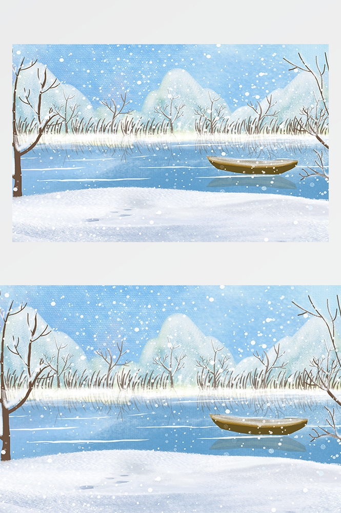 冬天雪景风景场景插画大雪小雪横版冬季素材15