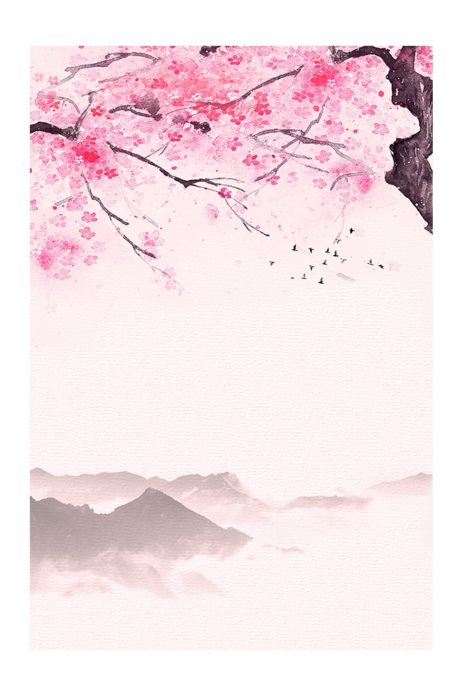 竖版唯美樱花桃花插画素材20