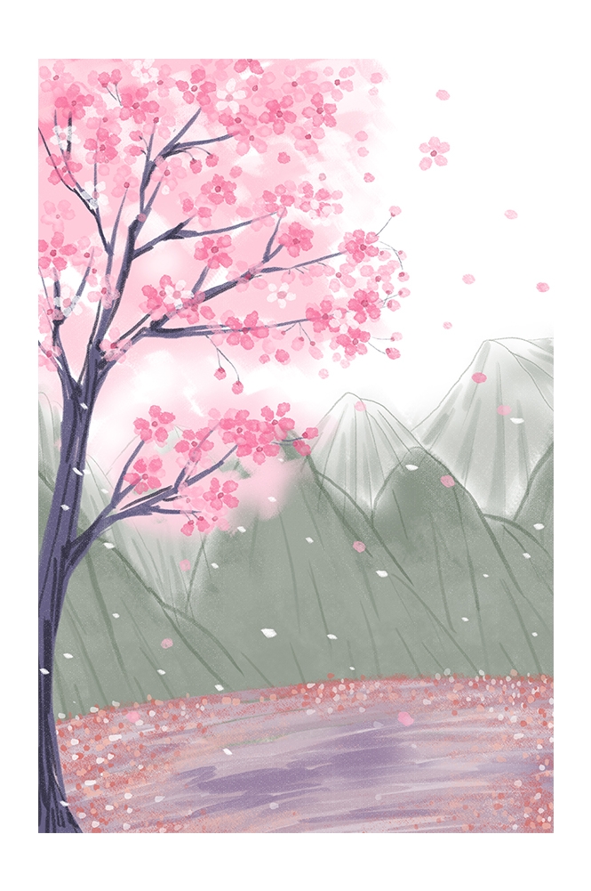 竖版唯美樱花桃花插画素材33