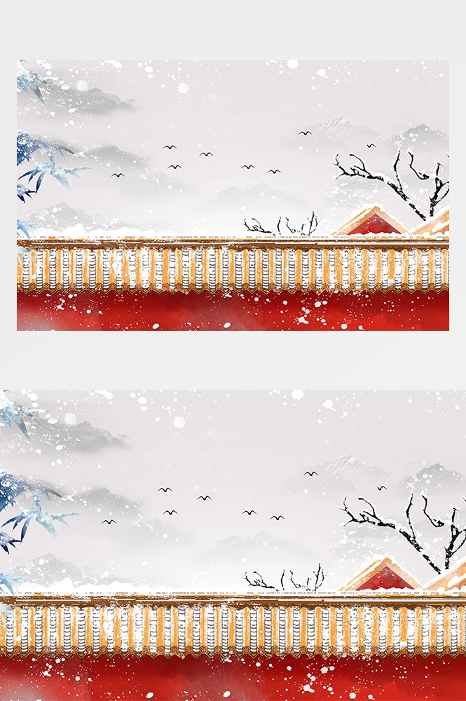 冬天雪景风景场景插画大雪小雪横版冬季素材6