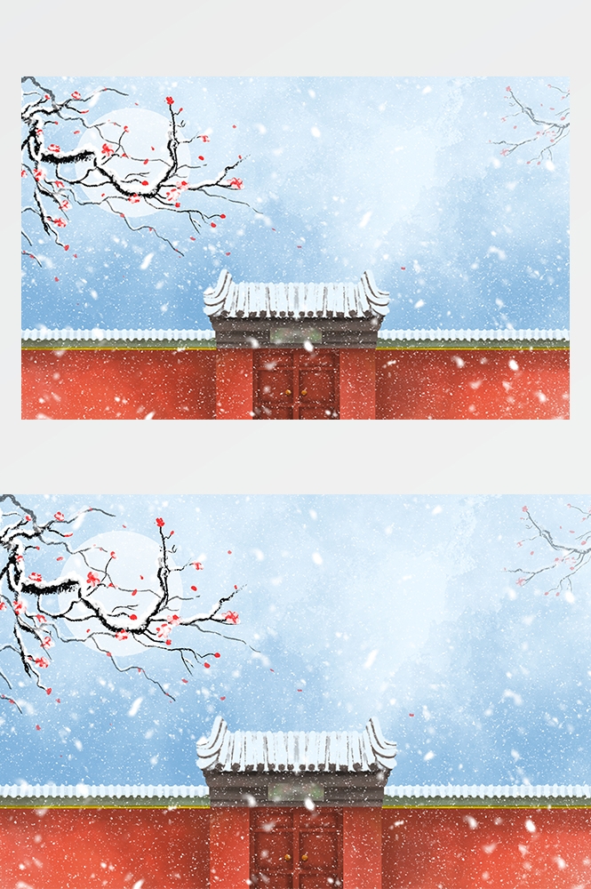 冬天雪景风景场景插画大雪小雪横版冬季素材9