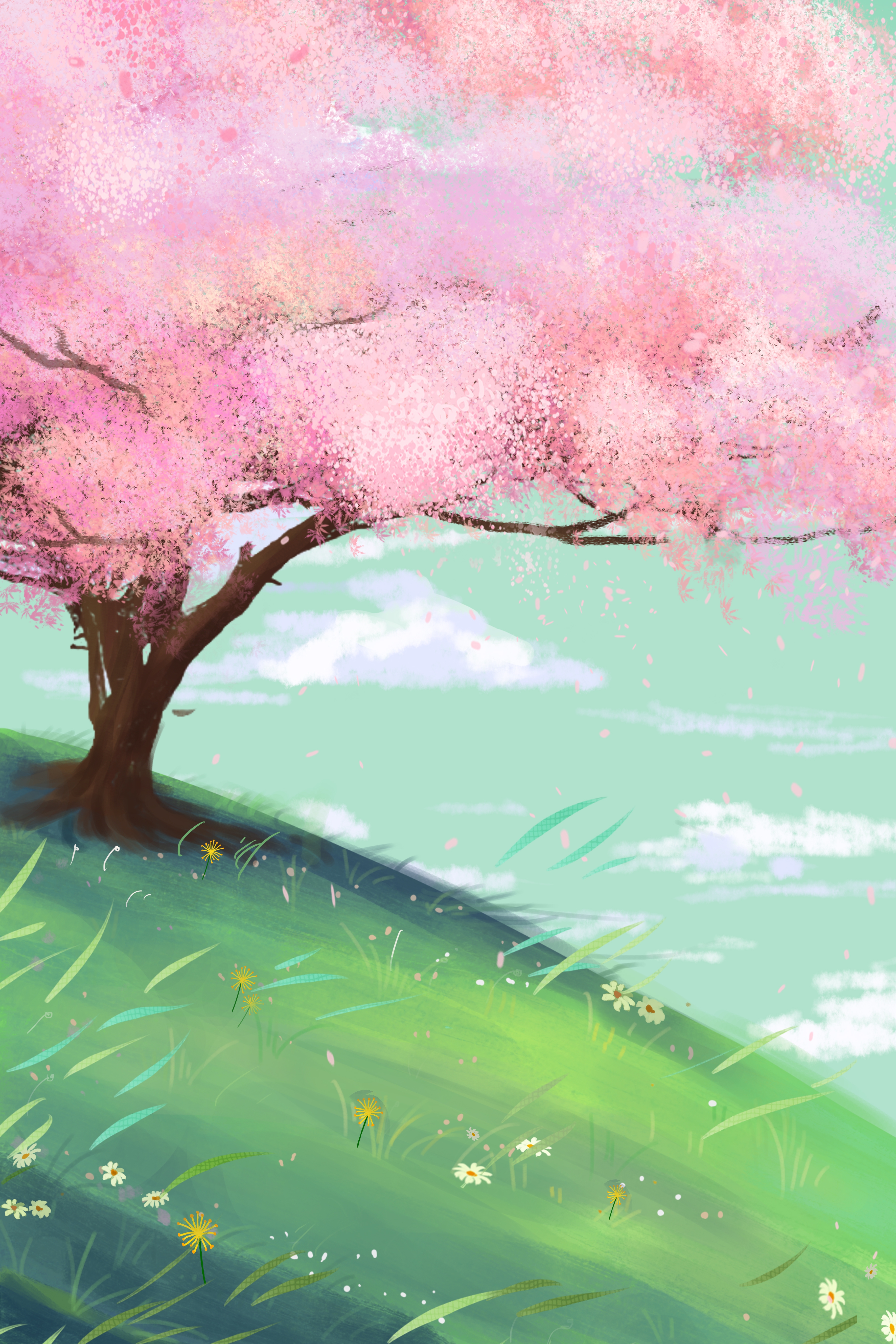 竖版唯美樱花桃花插画素材22