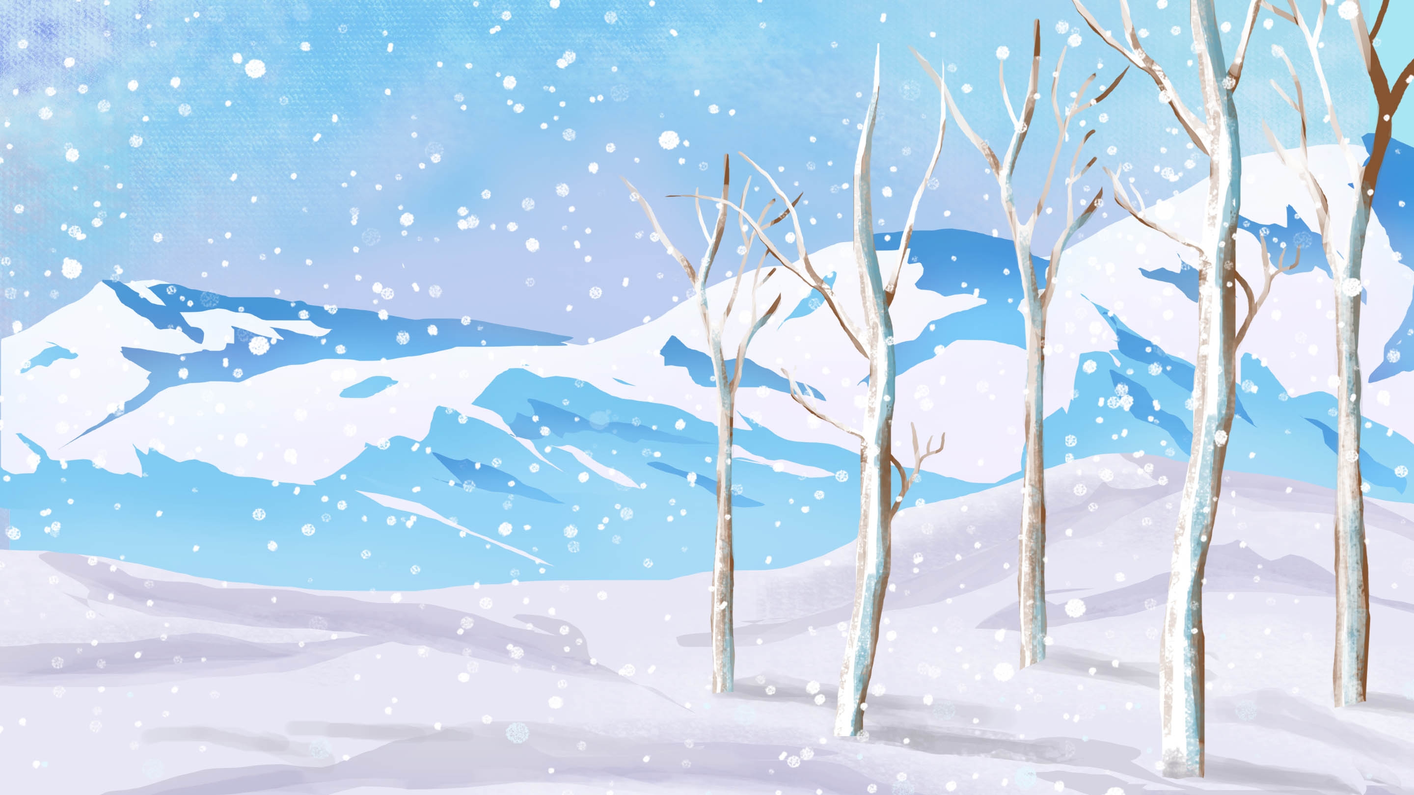 冬天雪景风景场景插画大雪小雪横版冬季素材16