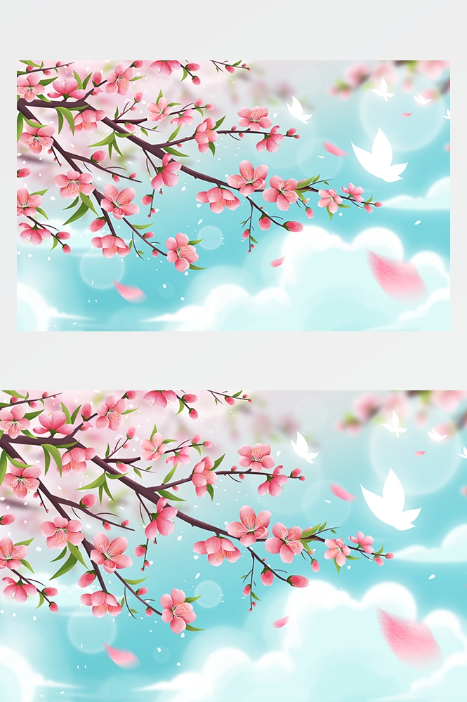 横版唯美樱花桃花插画素材2