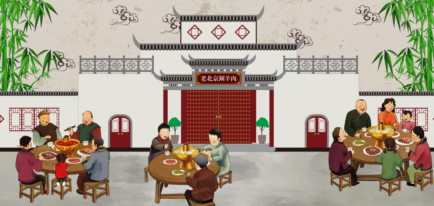 饭店复古老北京铜火锅壁画背景文化墙绘素材模板7