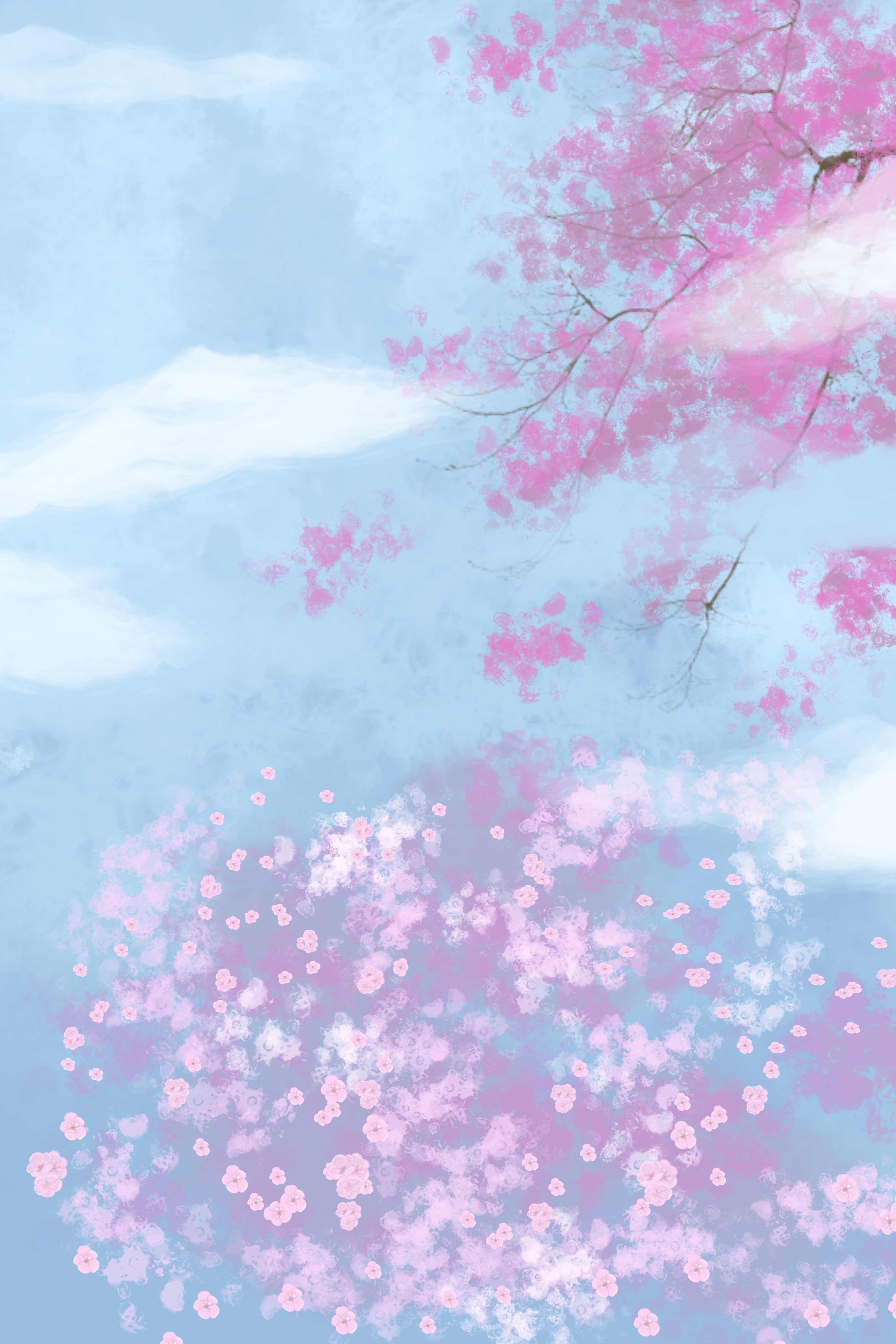 竖版唯美樱花桃花插画素材5