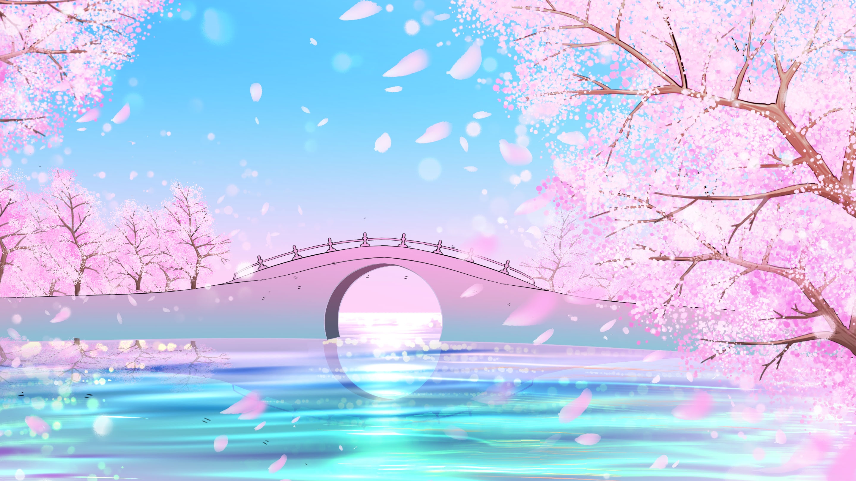 横版唯美樱花桃花插画素材19