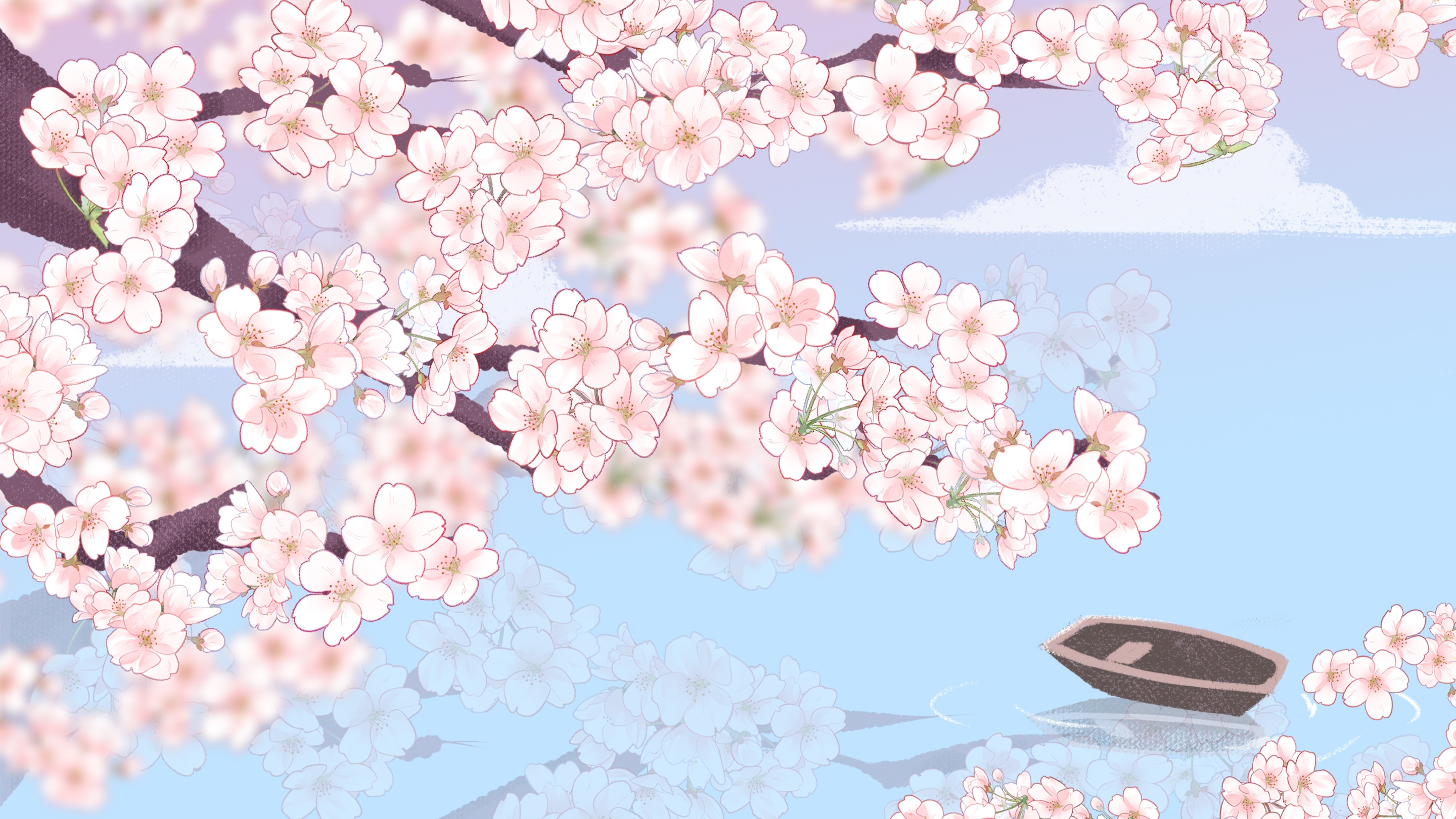 横版唯美樱花桃花插画素材9