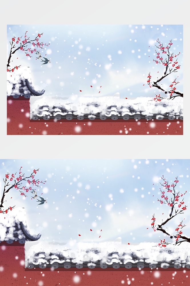 冬天雪景风景场景插画大雪小雪横版冬季素材31