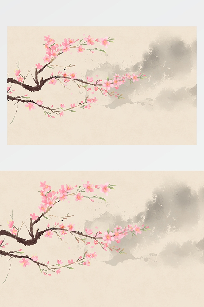 横版唯美樱花桃花插画素材5