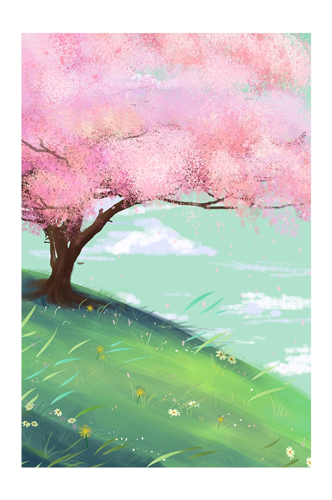 竖版唯美樱花桃花插画素材22